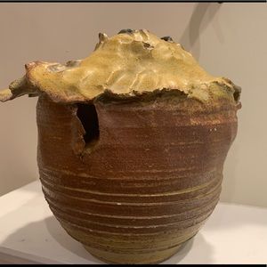 Vtg Decorative Rustic Primitive Art Pottery Vase Pot Jug 9” x 10”